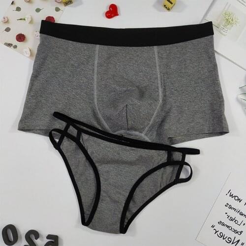 New Solid Color Lovers' Panties Mens Boxer Womens Triangle Underwear Cotton Cute Elegant Underpants Low Waist Underwear Couple