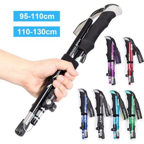 Outdoor Walking Stick Hiking Trekking Poles Ultralight Nordic Walking Pole Telescopic Crutches Antishock EVA Handle Folding Cane
