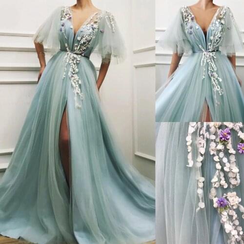 Prom Dress with Front Slit Sexy Evening Gowns robe
