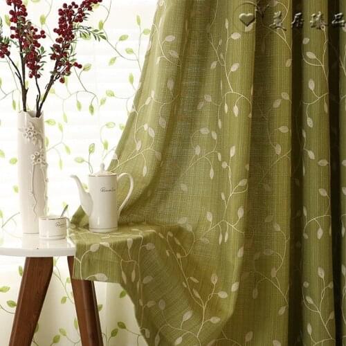 Pastoral Style Leaf Embroidered Semi-blackout Curtains for Living Room Bedroom Study Advanced Embroidered Curtain Tulle Custom