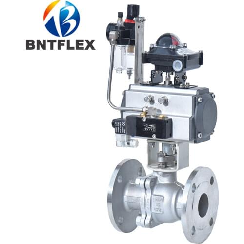 Q641F pneumatic stainless steel AT304 flange ball valve steam oil high temperature switch cut off flow regulating valve