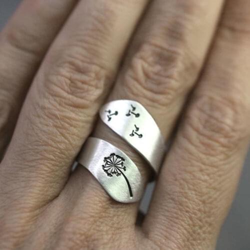 Retro Silver Color Irregular Open Rings Fashion Simple Jewelry Dandelion Forest Couple Rings Anniversary for Best Friends