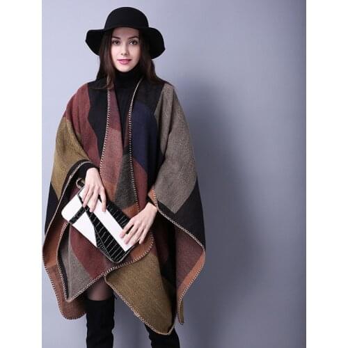 Scarf Fall Winter Thick Wrap Poncho Women Blanket Travel Shawl Imitation Cashmere Capes National Wind Fork Thicker Cloak Luxury