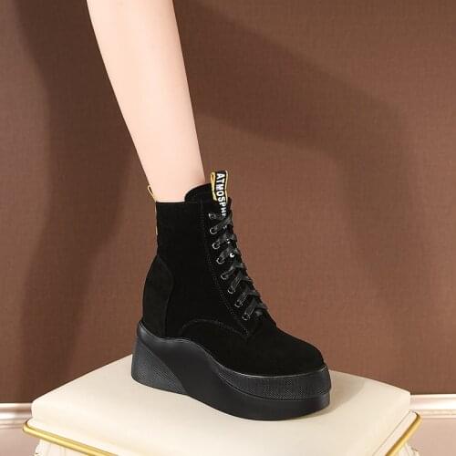 SKLFGXZY Japan South Korea New winter ankle Women boots Genuine leather wedge Fashion boots black Women shoes Waterproof Taiwan