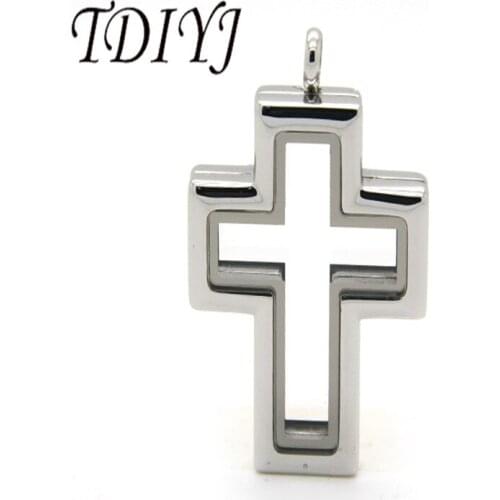 TDIYJ Wholesale 30*38mm Cross Stainless Steel Magnetic Floating Glass Locket Pendant Necklace for Women Jewelry1Pcs