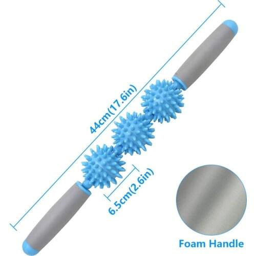 Gym Muscle Massage Roller Yoga Stick Body Massage Relax Tool Muscle Roller Sticks with 3 Point Spiky Ball