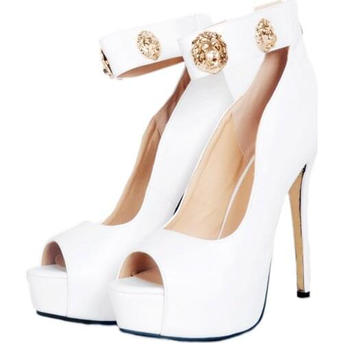 2018 New Fashion Gold Rivets Womens High Heels Casual Party Platform Pumps Peep Toe Shoes Lady Plus Big Large Size 40 41 42 43