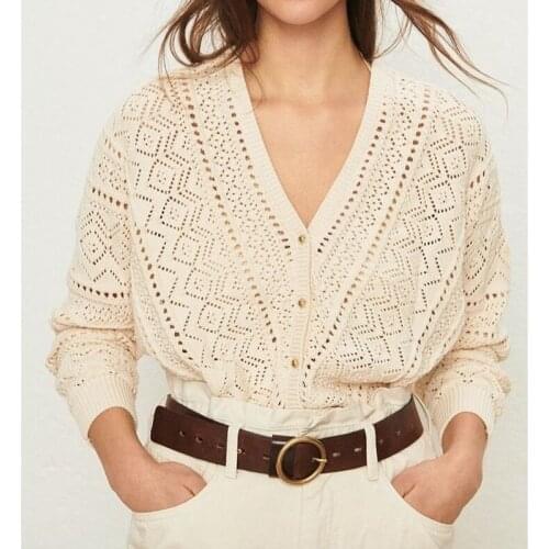 Women Hollow Out Sweater Single Breasted Long Sleeve V-Neck Female Casual Knitwear Cardigan Top New 2021 Autumn Winter