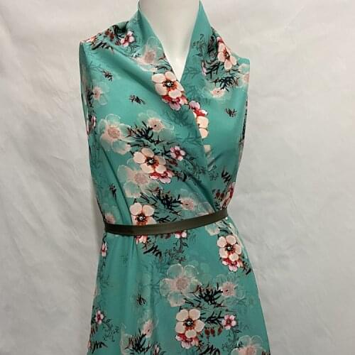 Green bottom natural pure silk fabric floral print not transparent for women dress,SCDC1339