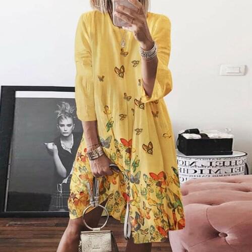 Women Casual Spring Dress 2021 Lady Vintage Butterfly Printed Plus Size Dress Elegant Summer Dress Vestido