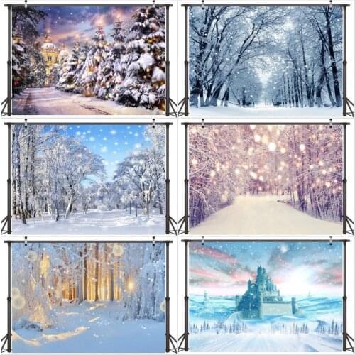 Winter Snowing Photography Backdrops Forest Trees Glitter Christmas Backgrounds New Year Family Party Photophone Props