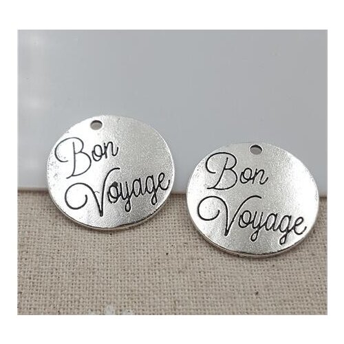 M0399 High Quality 20 Pieces/Lot Diameter 25mm Letter Printed Bon Voyage Round Disc Message Charm Words Charm For Jewelry Making