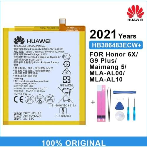 100% Original Huawei Battery HB386483ECW+ for Huawei Maimang 5 Honor 6X G9 Plus MLA-AL00 MLA-AL10 3340mAh