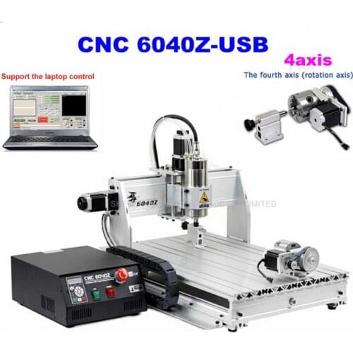 4axis CNC Router 6040Z Automatic engraving machine with USB + Mach3 1.5KW CNC Engraver Machine