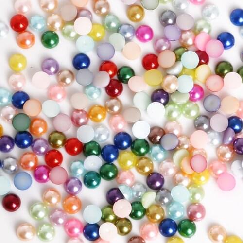 8mm 200pcs/lot Plain Mix Colors Half Round beads Fashion imitation ABS plastic Flatback Pearls to DIY Nail Art Jewelry Accessory
