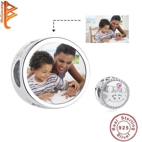 BELAWANG Wholesale 925 Sterling Silver Forever Round Family Bead fit Original Bracelets Customize Photo Silver Charm DIY Jewelry