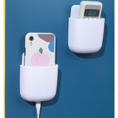 White Wall Mounted Organizer Storage Box Phone Remote Control Storage Box Wall Holder Charging Multifunction Holder Stand