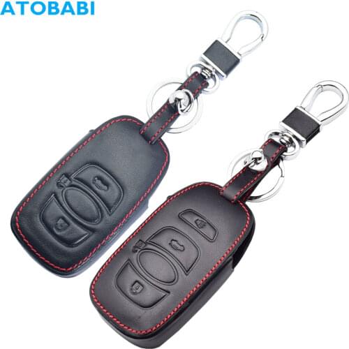 Leather Car Key Case For Subaru BRZ Legacy Outback XV Crosstrek WRX/STi Forester Impreza 3 Buttons Remote Cover Keychain Holder