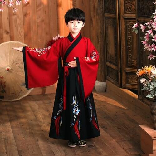 Kids Ancient China Folk Dancewear Vestido Tang Suit Children Chinese Traditional Hanfu Boy Tang Dynasty Cosplay Costume