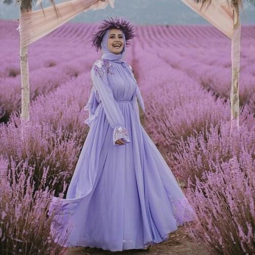 Dubai Muslim Hijab Dress Wommen Big Swing Lavender Embroidery Maxi Turkey Modest Evening Party Elbise Kimono Jubah Robe Vestidos