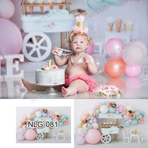 Ice Cream Parlor Backdrop for Birthday Party Dreamy Colorful Unicorn Background Girl Cake Smash Pink Blue Photography Backdrops