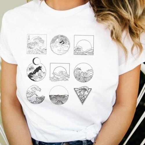 Wave Chart Womens Retro Style T-Shirt Summer Casual Boho Style Aesthetic Graphic Tee Female Cute Top Cotton Tshirt