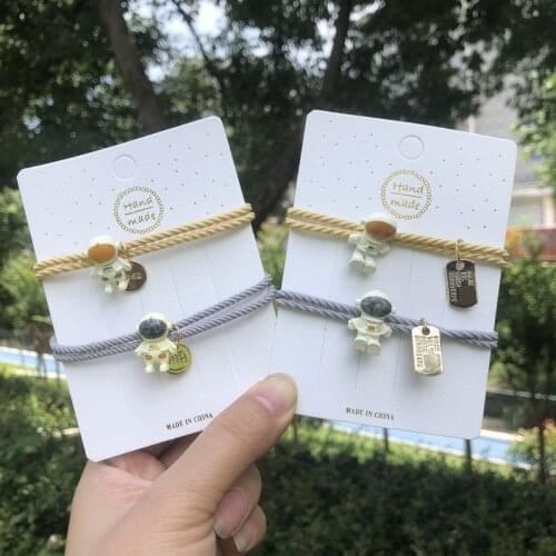 Kawaii Funny Astronaut 2pcs/set Bracelet for Lovers Distance Magnet Couple Braslet Women Men Braided String Letter Bracelet