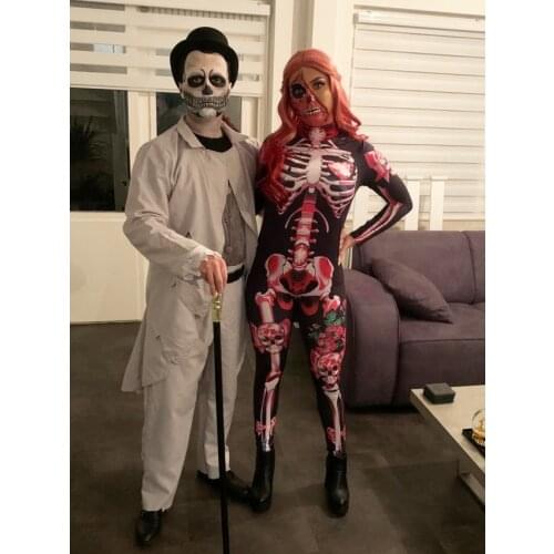 Halloween Scary Skeleton Jumpsuit for Adult and Kids Women Ghost Skull Cosplay Costumes for Children Girls Female Sexy Bodysuit