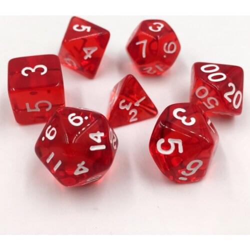 Rollooo Dice Translucent Red D4 D6 D8 D10 D% D12 D20 Role Playing Games Dice