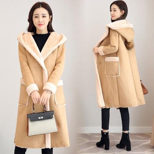 Fashion Ladies Leather Jacket Faux Suede Coats For Women Autumn Winter Motorcycle Hooded Faux Long Sleeve Fake Sheepskin Coat