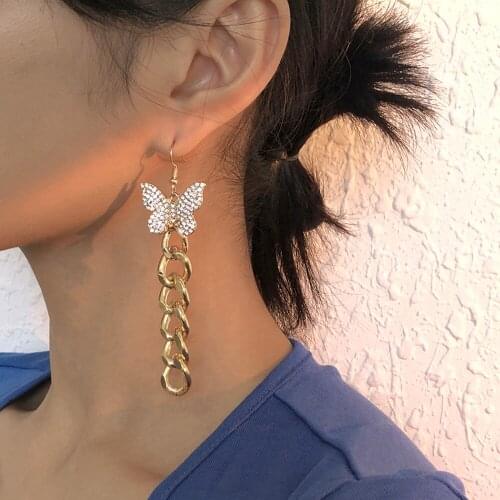 Lalynnly Exquisite Rhinestone Butterfly Tassel Pendant Earrings For Women Girls Fashion Jewelry 2021 Wholesale Accessories E9996