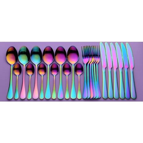Lingeafey Rainbow Metal Cutlery Set Forks Knives Spoons Dinnerware Stainless Steel Set Cutlery Fork Spoon Knife Set Dropshipping