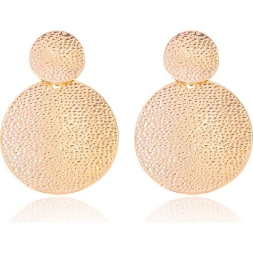 Fashion Gold Metal Round Pendant Earrings For Women Vintage Big Statement Earrings Minimalist Wedding Jewelry