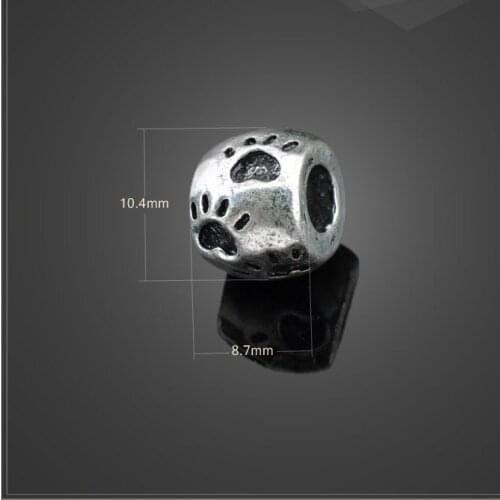 Fashionable 4 Pieces/Lot 10.4mm*8.7mm Antique Silver Plated dog paw bead bracelet For Jewelry Making