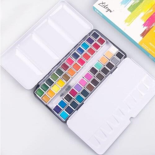 Portable 48Colors Pigment Solid Watercolor Paints Set Tin box Paint Set Pigment Solid Paint Set Palette For students