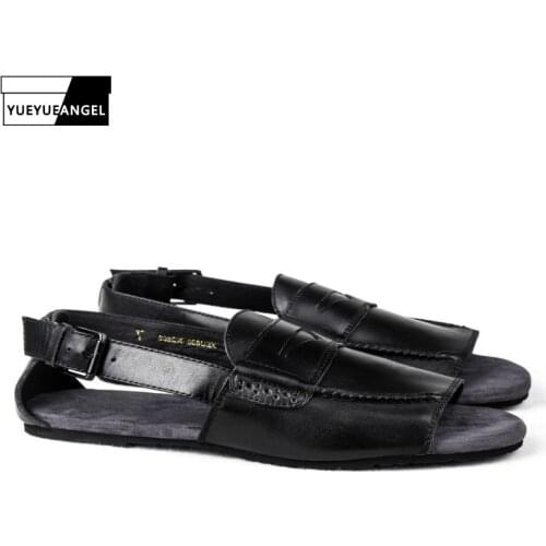 Italian New Summer Buckle Strap Gladiator Sandals Men Genuine Leather Casual Flats Shoes Beach Slippers Plus Size Calzado Hombre