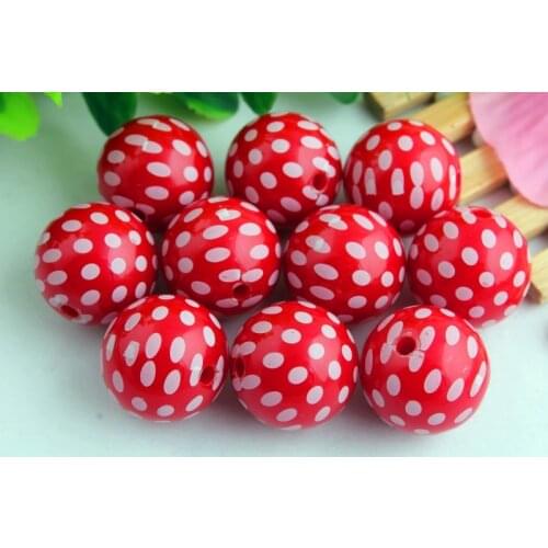 New Arrive Wholesale 20mm Newest 100pcs/lot Chunky acrylic solid print white dot gumball beads for kids necklaces making