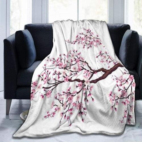 Flourishing Sakura Tree Flowers Cherry Blossoms Throw Blanket, Sherpa Flannel Fleece Home Blankets Wearable Blanket Blanket