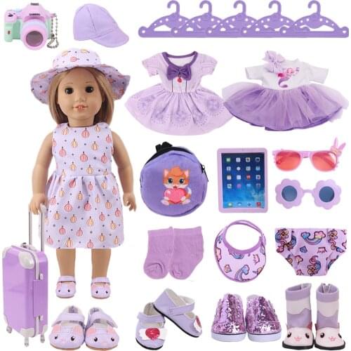 Doll Clothes Purple Unicorn Elements Set Kitty Shoes Fit 18Inch American &43cm Baby Reborn Doll Accessories,Russia Kid Play Toys