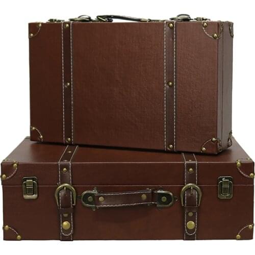 Storage Organizer Cosmetic Organizer Retro suitcase Storage box Wooden Box vintage travel Prop Leather Case Old Ornaments