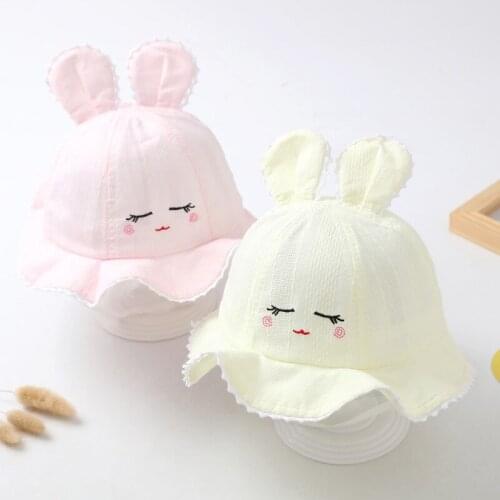 New Lace rabbit Summer Spring Baby Bucket Hat Kids Girls Wide Brim Flowers Print Girl Fisherman Sun Hat embroidery Childrens Pa