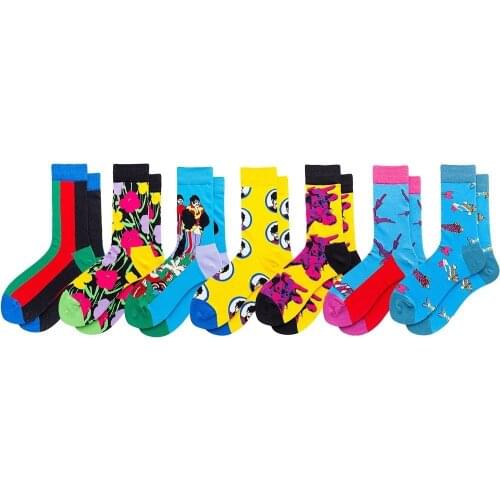 PEONFLY Fashion Combed Cotton Men Socks Colorful Comic Pattern Casual Happy Socks Funny Harajuku Novelty Calcetines Hombre
