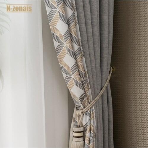 Modern Thick Linen Blackout Curtain Stitching European Curtains For Living Room Bedroom Study