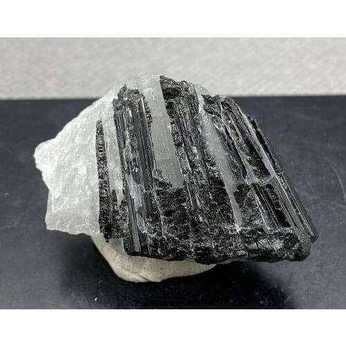 Rare Natural Black tourmaline Quartz Crystal Mineral Specimen Healing 68