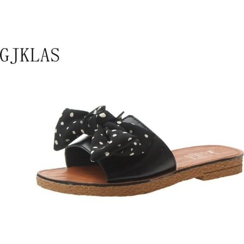 Bow Summer Shoes for Woman Slippers Flat Black Beige Ladies Shoes Women Slippers Casual Outdoor Slippers Female Flats Sandals