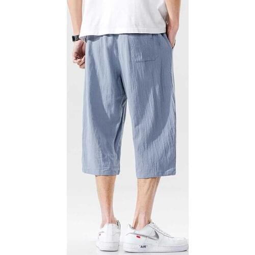 Men Fashion Linen Short Pants Elastic Waist Straight Loose Baggy Shorts Japan Style Streetwear Men Clothing