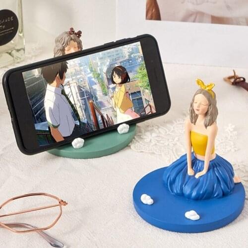 Sitting Girl Mobile Phone Holder Desktop Ornaments Creative Resin Statues Home Desk Craftwork Bedroom Decor Living Room ABCD