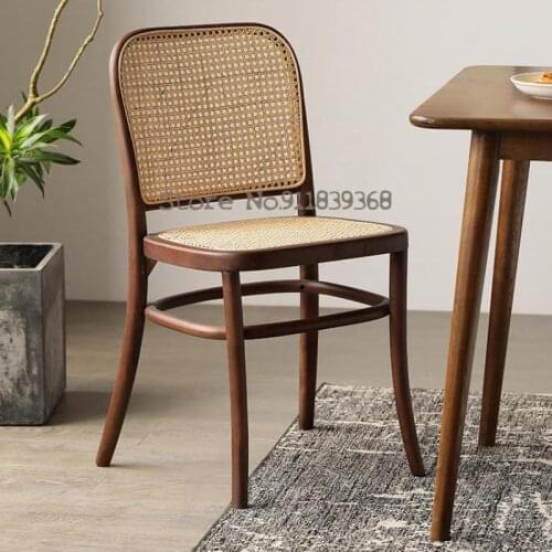 Nordic solid wood dining chair rattan chair home retro simple leisure chair single net red desk restaurant back chair
