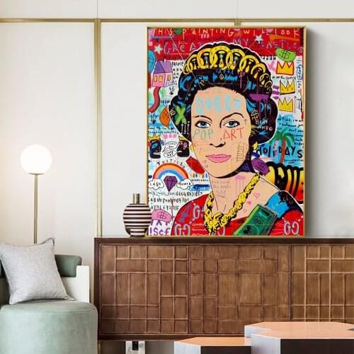 Modern Graffiti Portrait Art Canvas Painting UK British Queen Luxury Posters and Prints Wall Art Picture for Living Room Decor