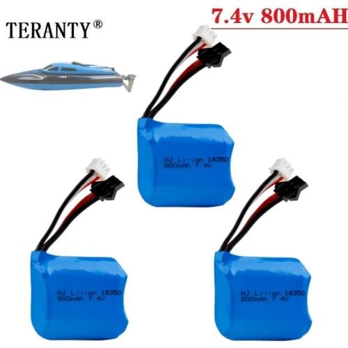 Teranty 7.4v 800mAh Li-ion battery for H100 H102 18350 7.4v Li-ion Battery for JJRC S1 S2 S3 S4 S5 High Speed RC boat 3pcs